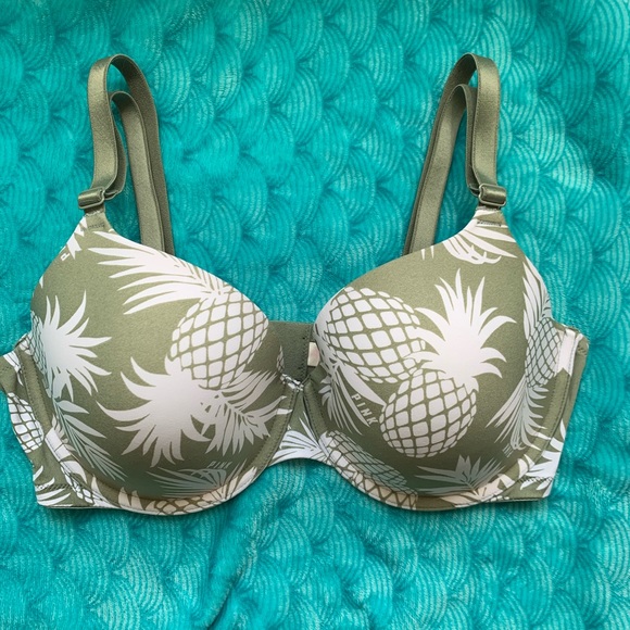 PINK Victoria's Secret Other - Pink VS T-Shirt Bra Olive Green w/ Pineapples 36D